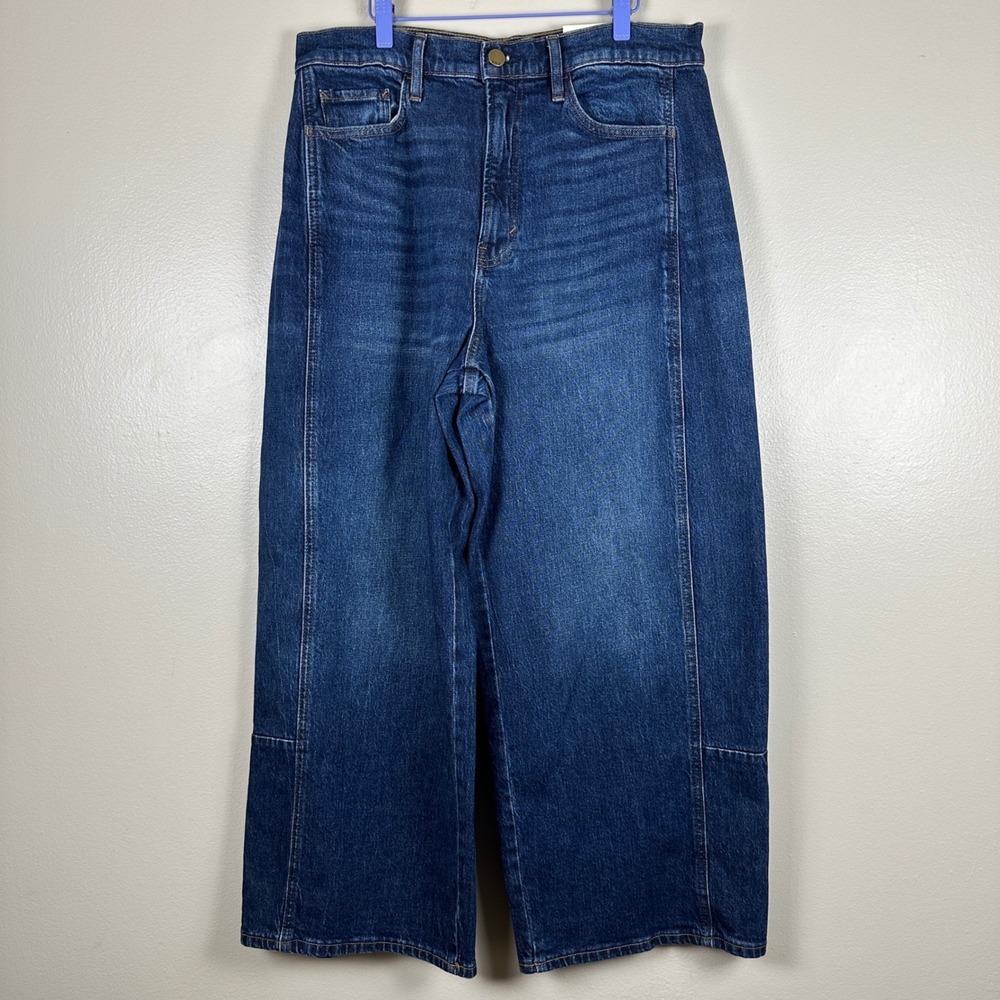 a.n.a Women's 12 Highest-Rise Barrel Jeans DK Stormy Blue Curved Tapered Leg NEW